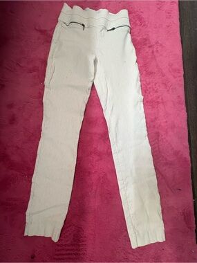 Cream Textured Slim Pants